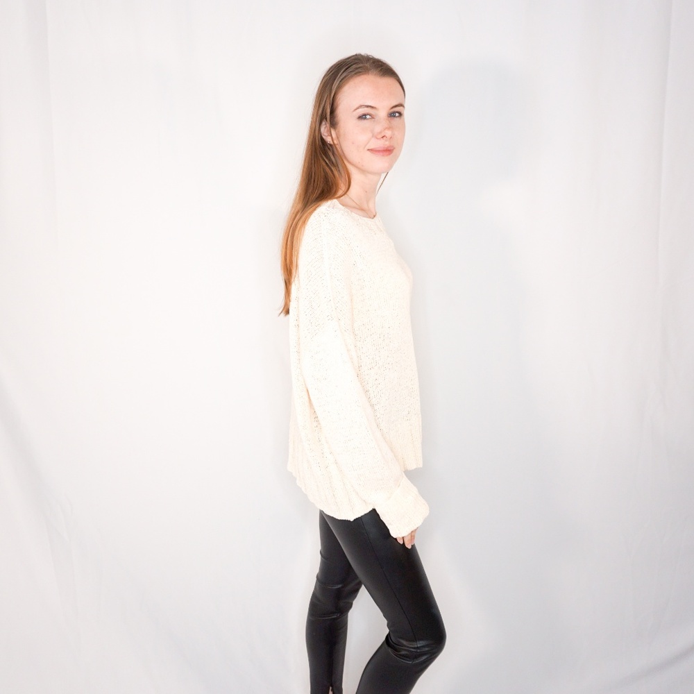 J. CREW Wide Rib Crewneck Sweater Cream Crop Knit - Picture 4 of 8